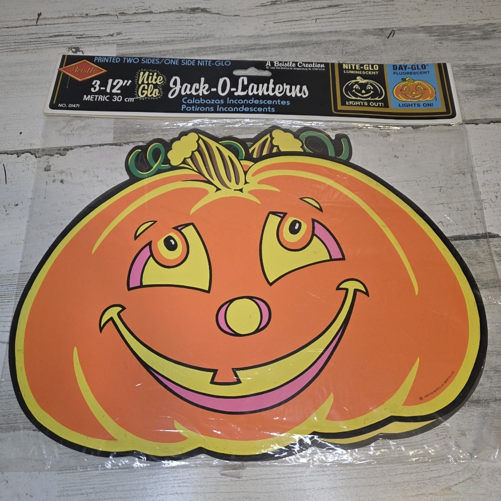 Sealed Vintage 1993 Beistle Nite Glo Jack O Lantern Halloween Glow in Dark